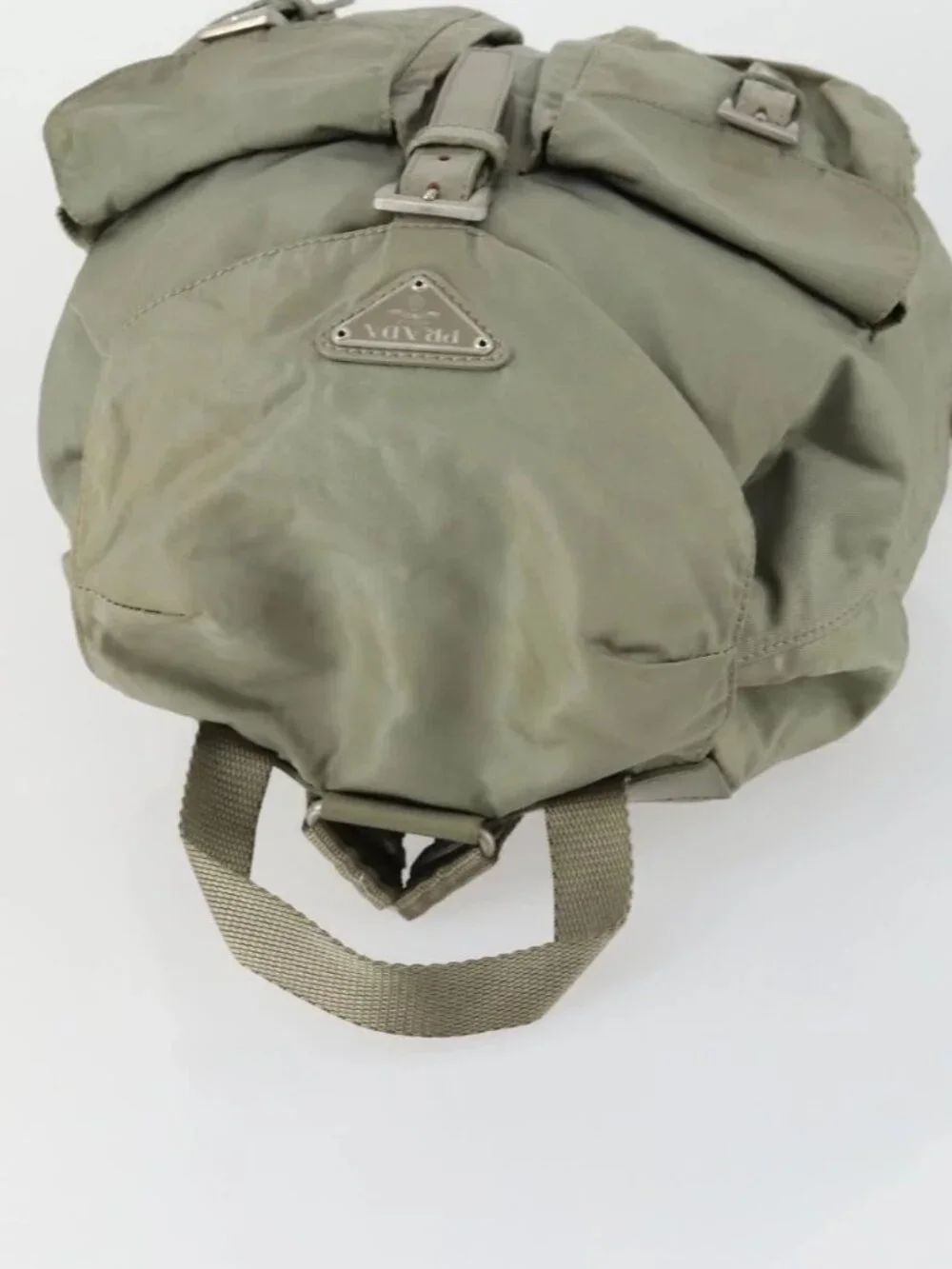 PRADA Backpack Nylon Beige Silver Auth 156861